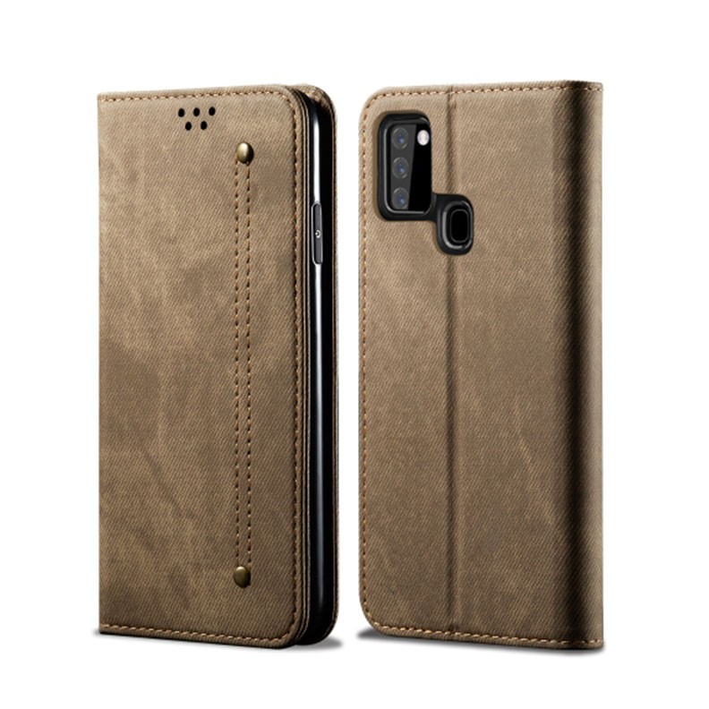 Samsung Galaxy A21s Denim Texture  Θήκη Βιβλίο Khaki