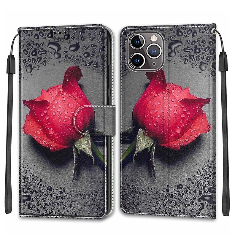 Apple iPhone 12 Pro Max Water and Roses Θήκη Πορτοφόλι Black Water Rose