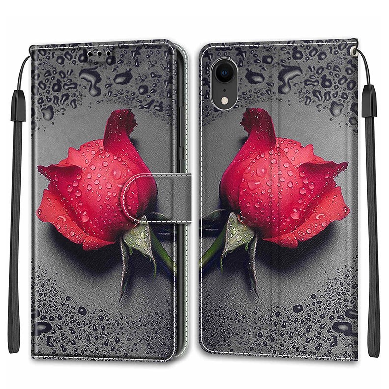 Apple iPhone Xr Water and Roses Θήκη Πορτοφόλι Black Water Rose