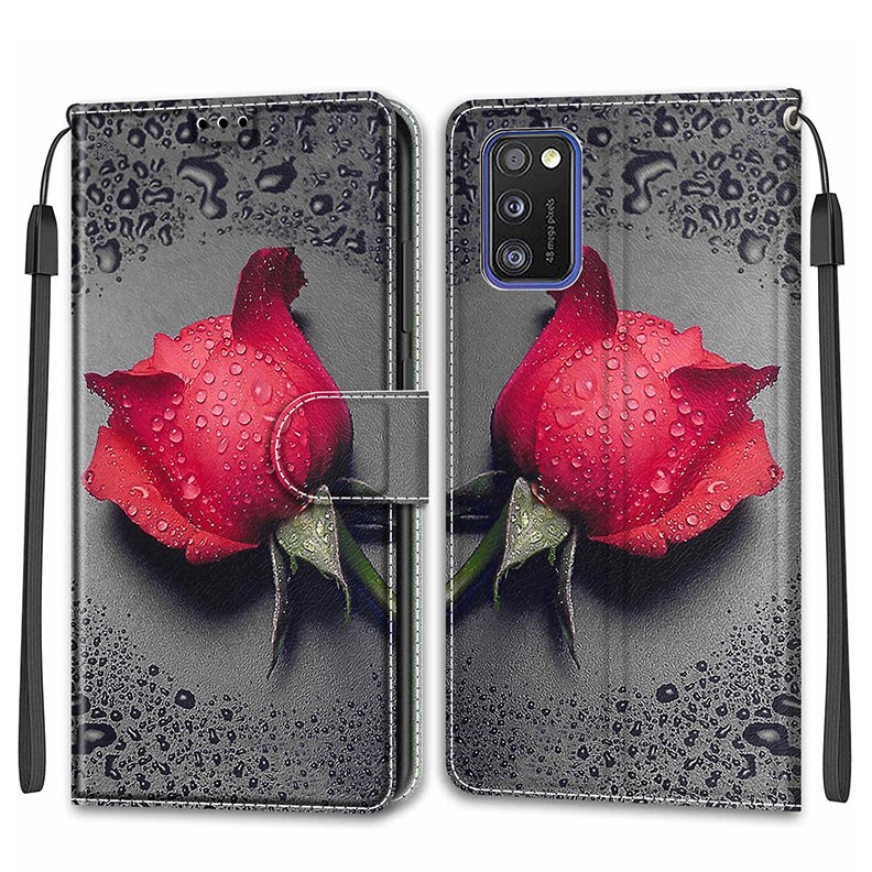 Samsung Galaxy A41 Water and Roses Θήκη Πορτοφόλι Black Water Rose