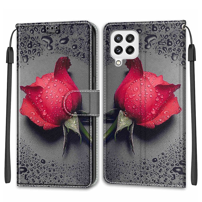 Samsung Galaxy A22 4G Water and Roses Θήκη Πορτοφόλι Black Water Rose