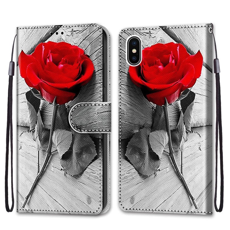 Apple iPhone X/Xs Wood and Roses Θήκη Πορτοφόλι Grey