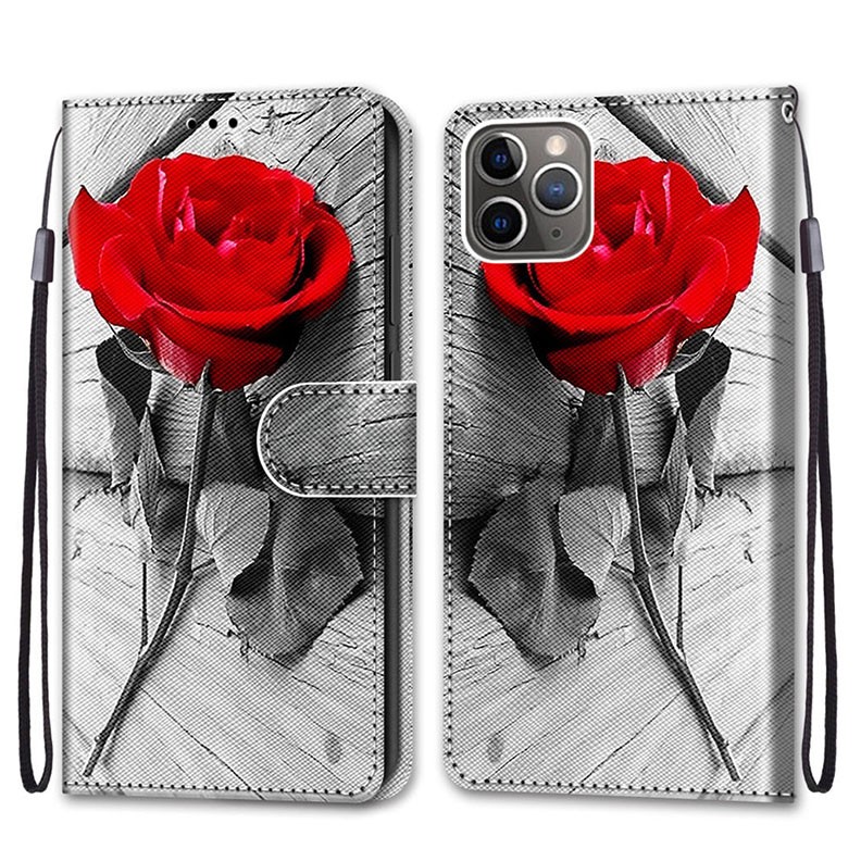 Apple iPhone 11 Pro Max Wood and Roses Θήκη Πορτοφόλι Wood Red Rose