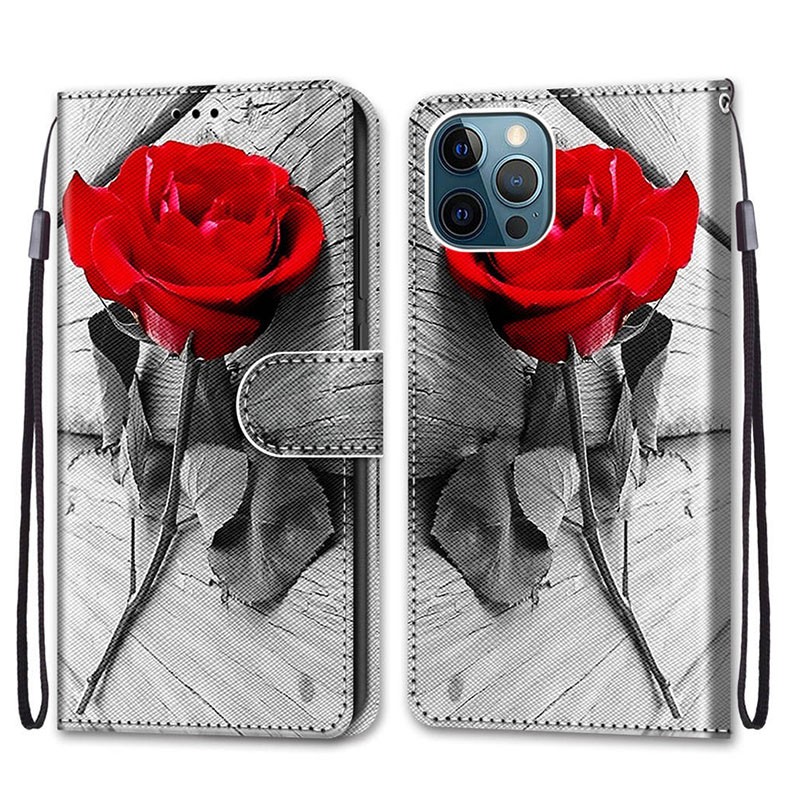 Apple iPhone 13 Pro Max Wood and Roses Θήκη Πορτοφόλι Wood Red Rose