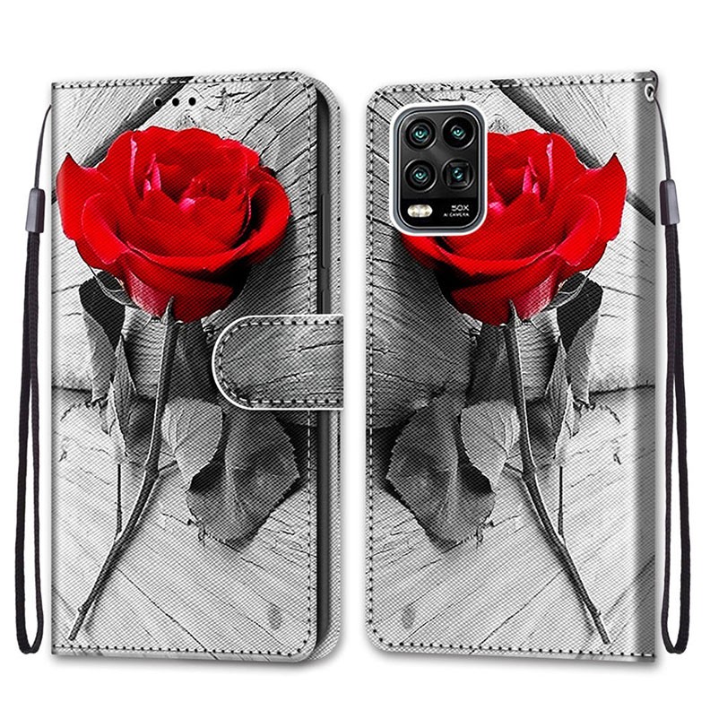Xiaomi Mi 10 Lite Wood and Roses Θήκη Πορτοφόλι Wood Red Rose