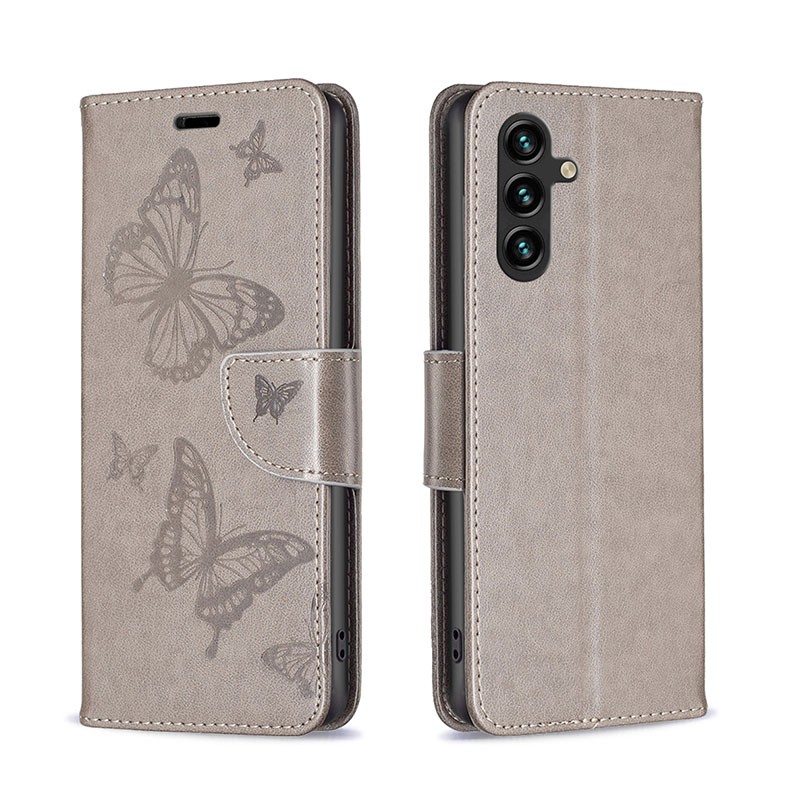 Samsung Galaxy A14 5G Two Butterflies Θήκη Πορτοφόλι Grey