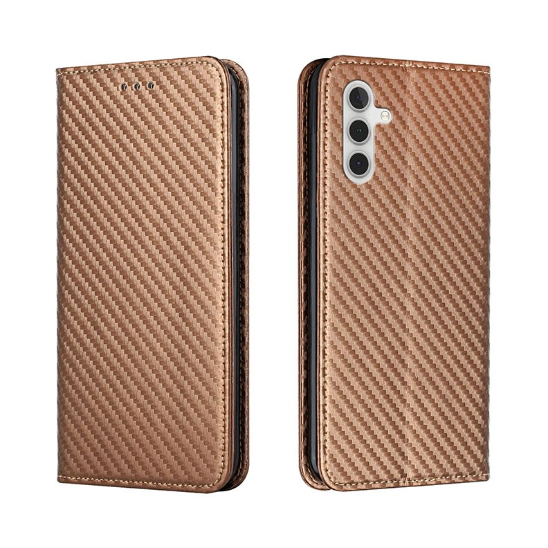 Samsung Galaxy A54 5G Carbon Fiber Θήκη Βιβλίο Brown
