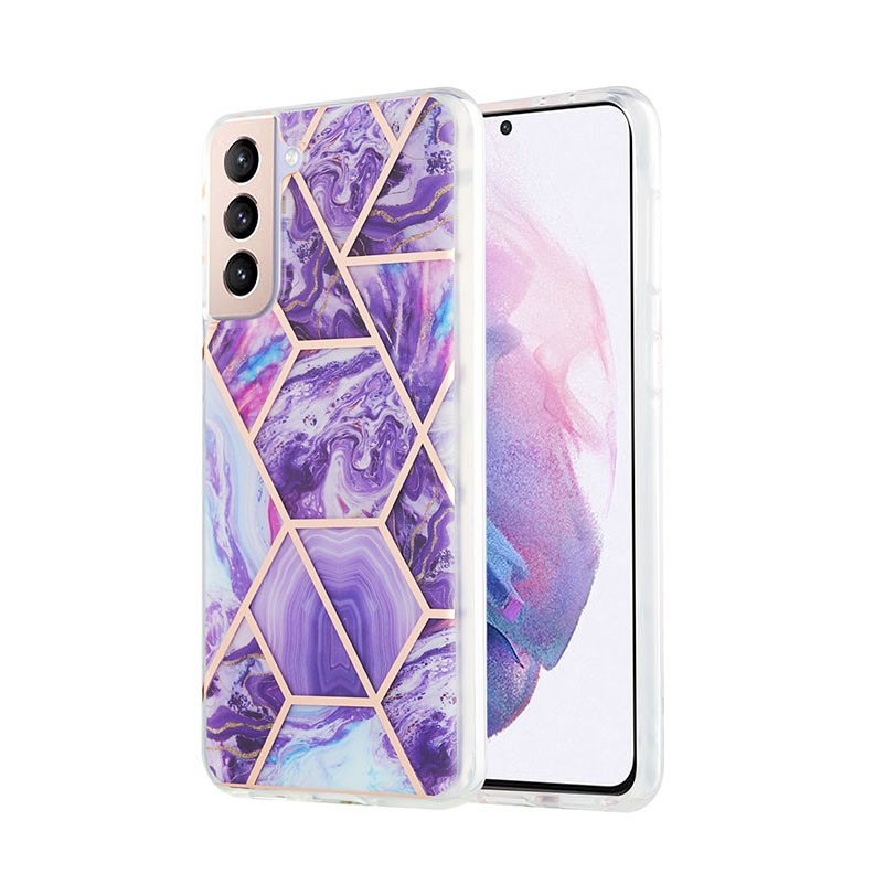 Samsung Galaxy S21 Plus 5G Splicing Marble Σκληρή Θήκη Σιλικόνης Dark Purple
