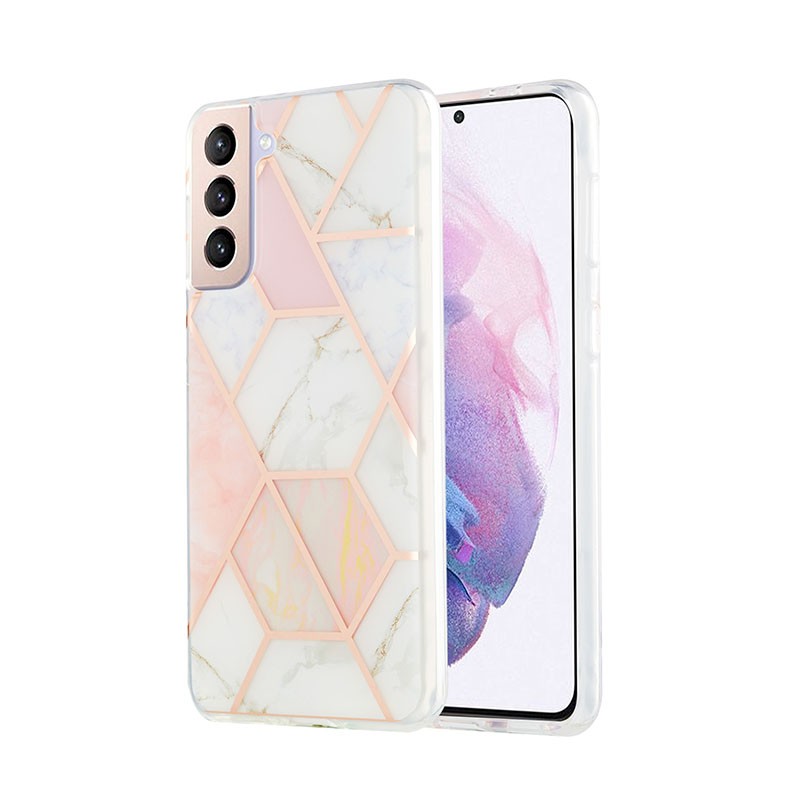 Samsung Galaxy S21 Plus 5G Splicing Marble Σκληρή Θήκη Σιλικόνης Pink White