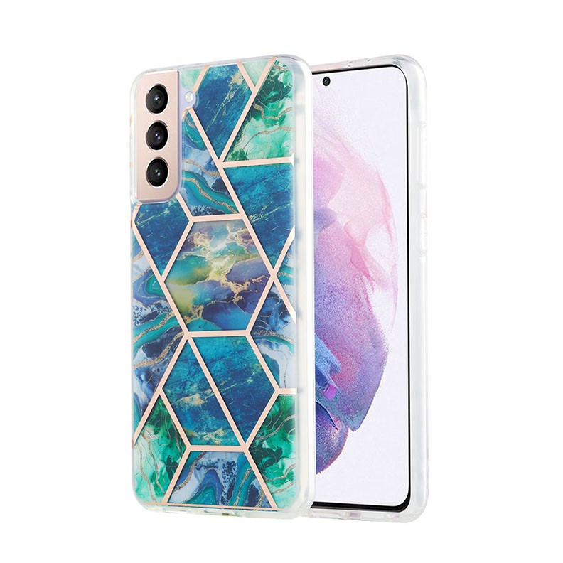 Samsung Galaxy S21 Plus 5G Splicing Marble Σκληρή Θήκη Σιλικόνης Blue Green