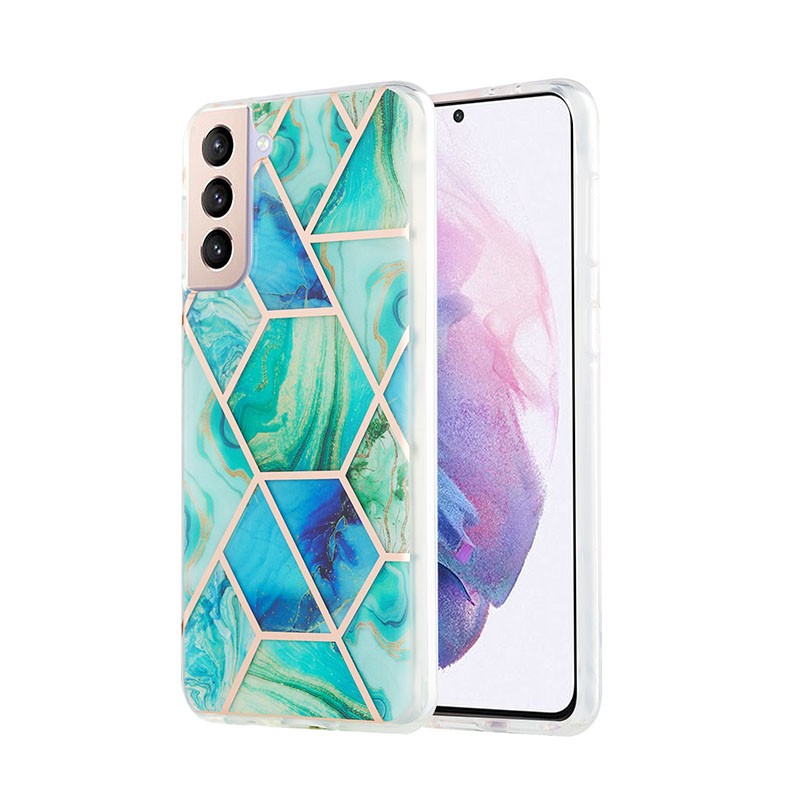 Samsung Galaxy S21 Plus 5G Splicing Marble Σκληρή Θήκη Σιλικόνης Green