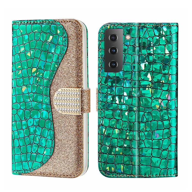 Samsung Galaxy S23 5G Glitter Crocodile Θήκη Πορτοφόλι Green