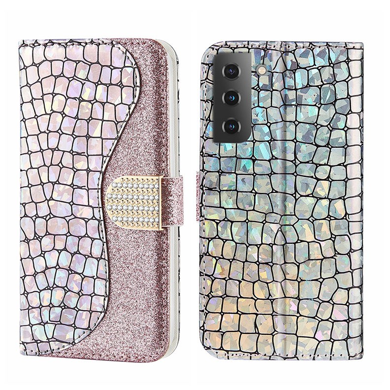 Samsung Galaxy S23 5G Glitter Crocodile Θήκη Πορτοφόλι Silver