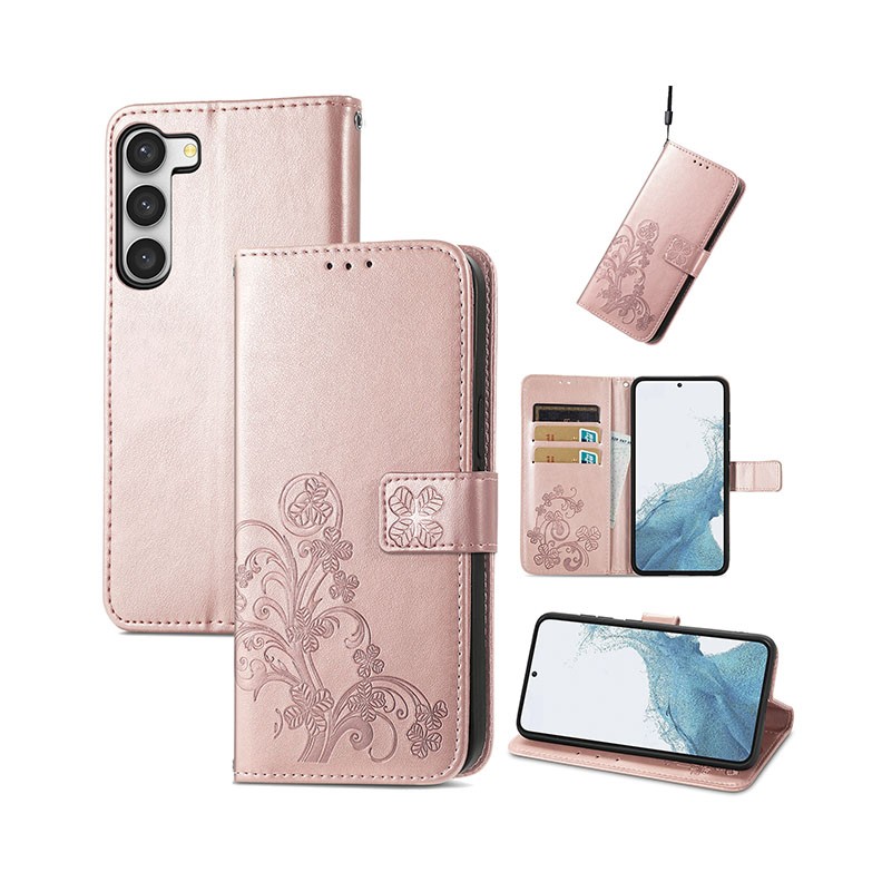 Samsung Galaxy A34 5G Four-leaf Θήκη Πορτοφόλι Rose Gold