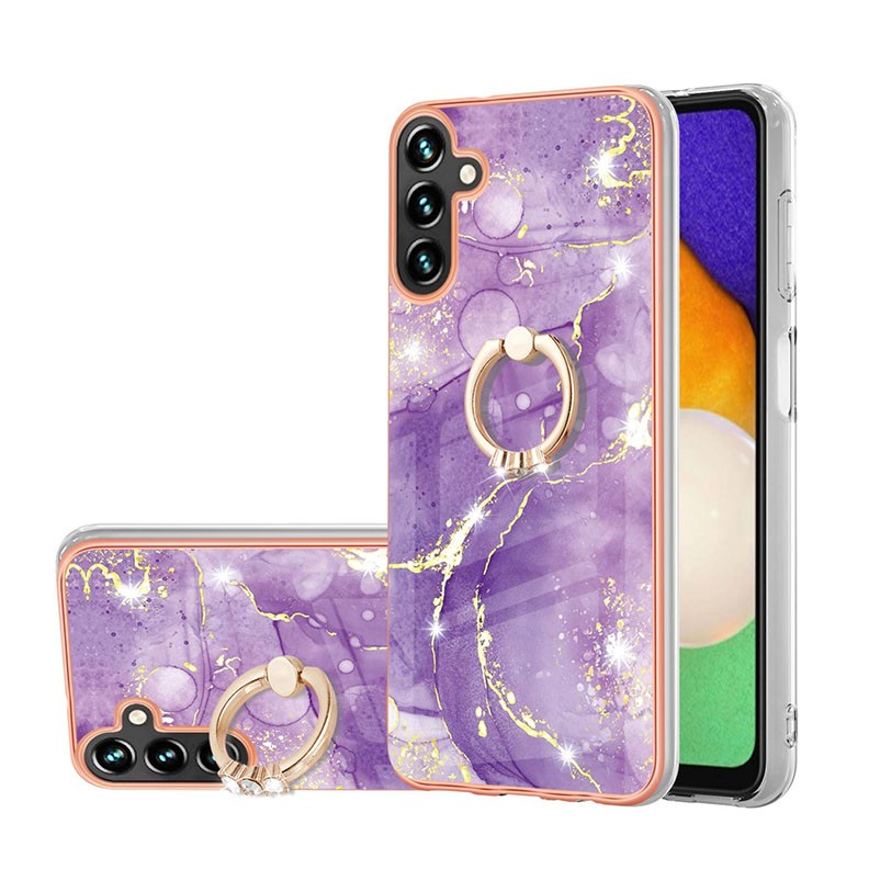 Samsung Galaxy A14 5G Marble Pattern Θήκη Σιλικόνης με Δαχτυλίδι Purple