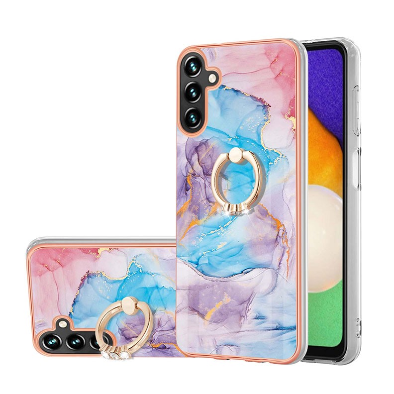 Samsung Galaxy A14 5G Electroplating Σκληρή Θήκη με Δαχτυλίδι Blue Marble