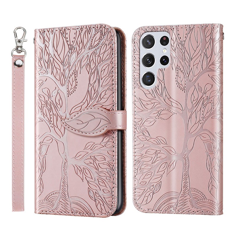 Samsung Galaxy S23 Ultra 5G Tree of Life Θήκη Πορτοφόλι Rose Gold