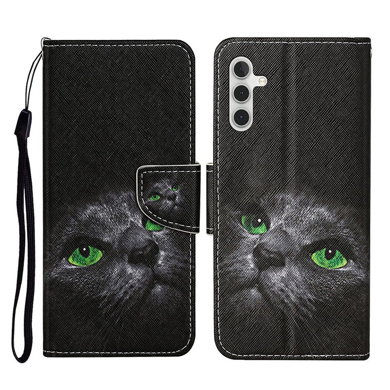 Samsung Galaxy A14 5G Colored Drawing Θήκη Πορτοφόλι Black Cat