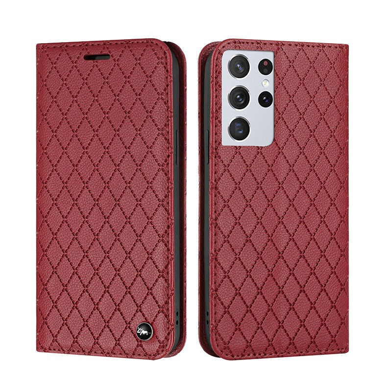 Samsung Galaxy S21 Ultra 5G Rhombus Texture Θήκη Βιβλίο Red