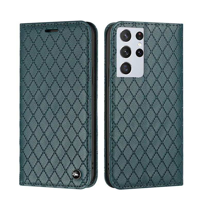 Samsung Galaxy S21 Ultra 5G Rhombus Texture Θήκη Βιβλίο Green