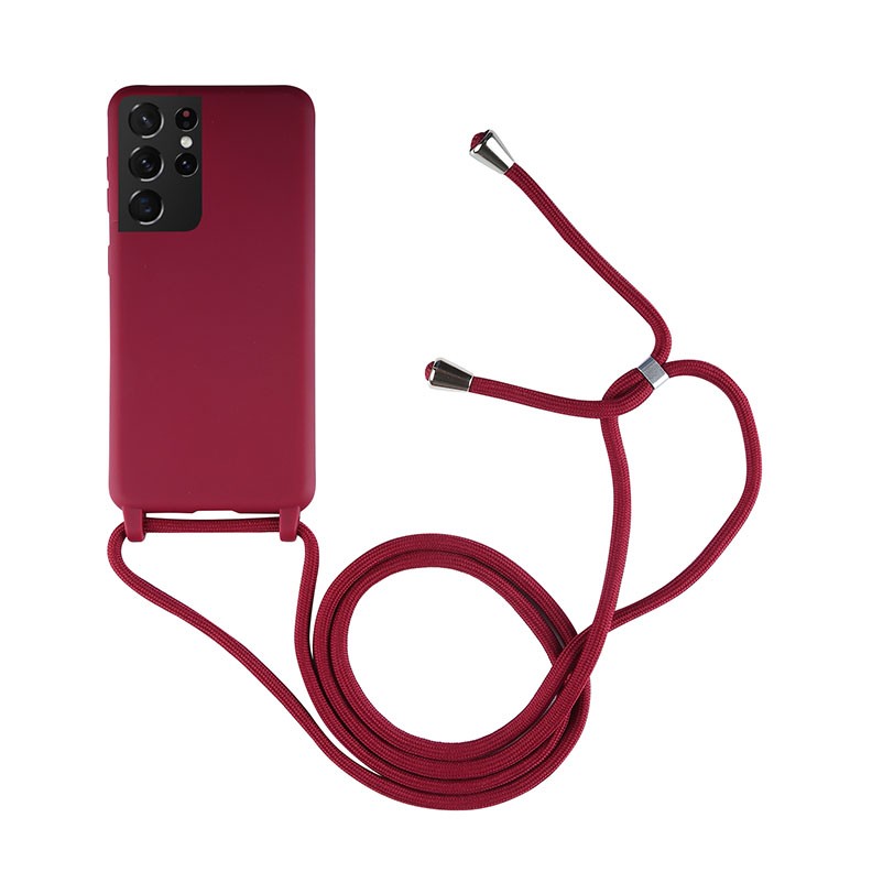Samsung Galaxy S21 Ultra 5G Candy Colors Θήκη Σιλικόνης με Λουράκι Wine Red