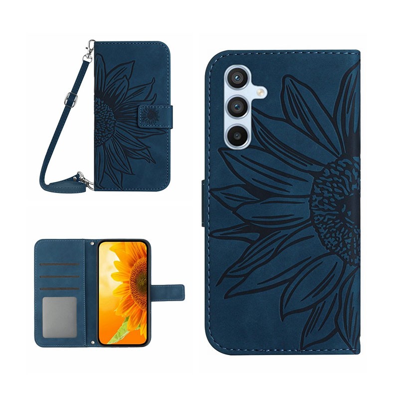 Samsung Galaxy A34 5G Sun Flower Θήκη Πορτοφόλι με Λουράκι Inky Blue