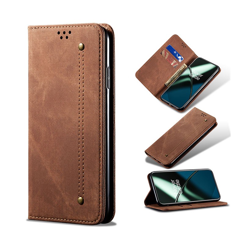 OnePlus 11 5G Denim Texture Θήκη Βιβλίο Brown