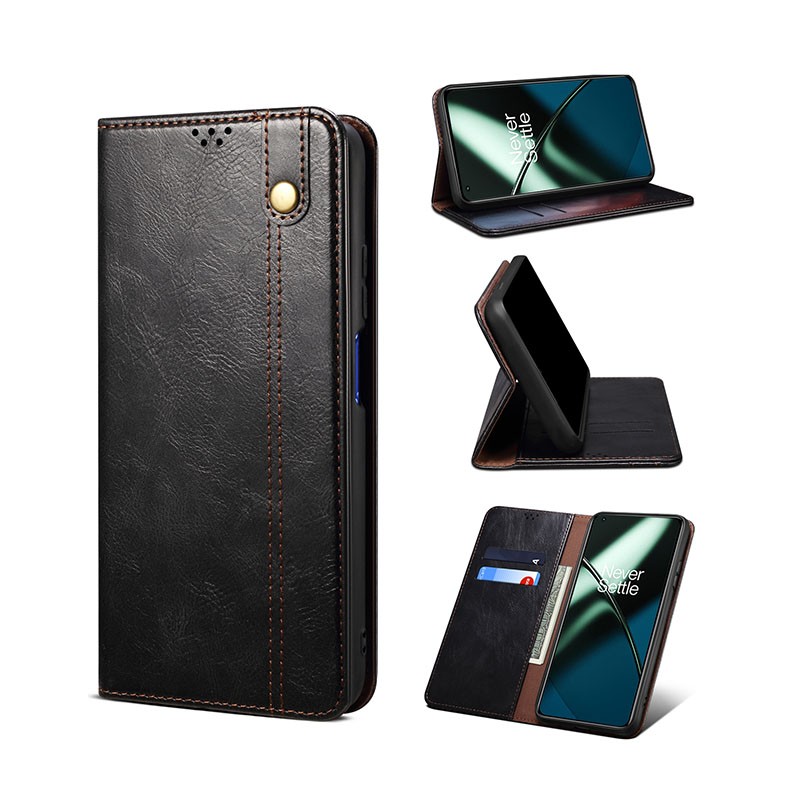 OnePlus 11 5G Oil Wax Θήκη Βιβλίο Black
