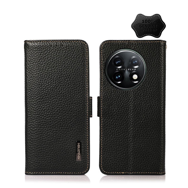 OnePlus 11 5G Genuine Leather Θήκη Πορτοφόλι Black