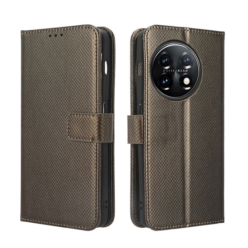 OnePlus 11 5G Diamond Texture Θήκη Πορτοφόλι Brown