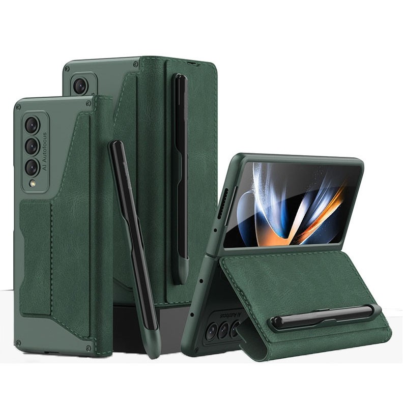 Samsung Galaxy Z Fold4 5G GKK Armor Flip Θήκη με Αποσπωμένη Θήκη για Πενάκι Green