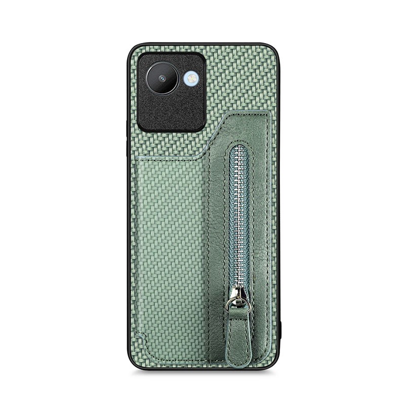 Realme C30 Carbon Fiber Σκληρή Θήκη με Πορτοφόλι Green