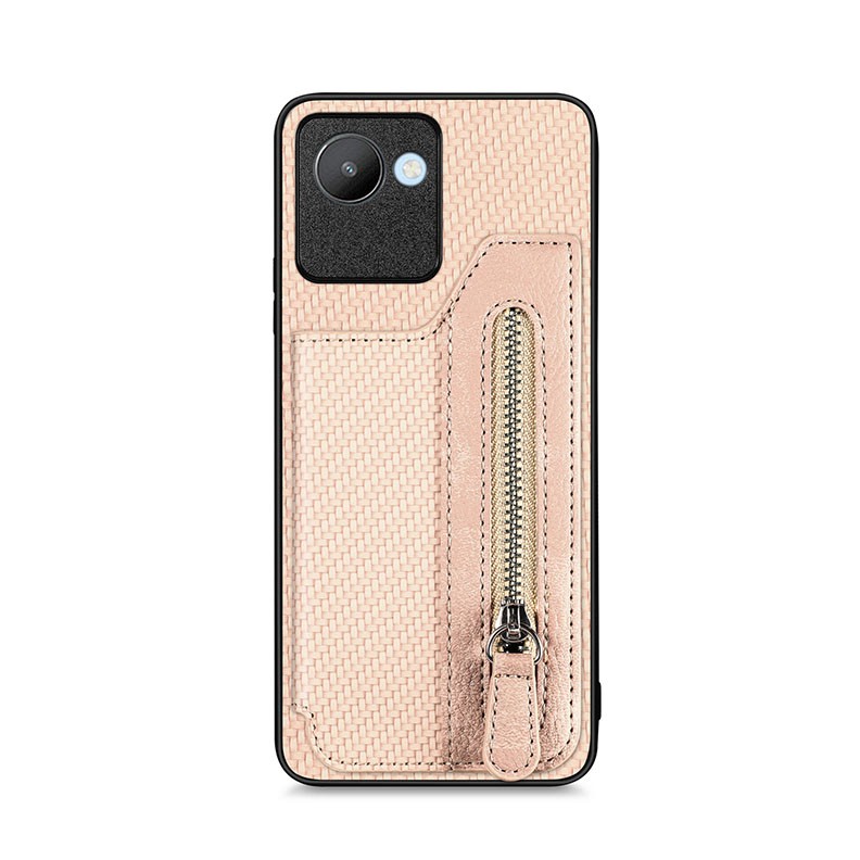 Realme C30 Carbon Fiber Σκληρή Θήκη με Πορτοφόλι Pink Khaki