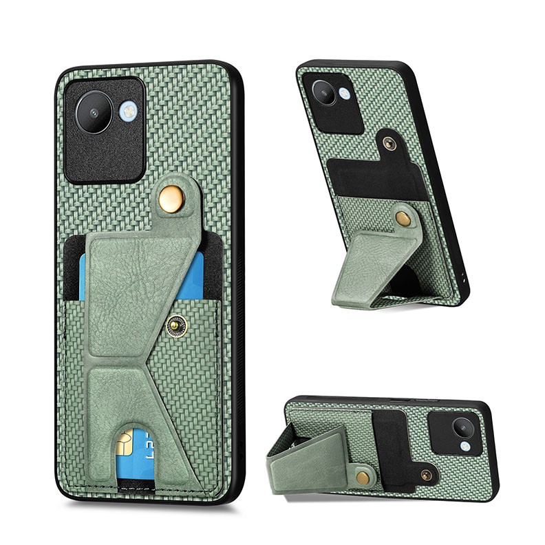 Realme C30 Carbon Fiber Σκληρή Θήκη με Στήριγμα Green