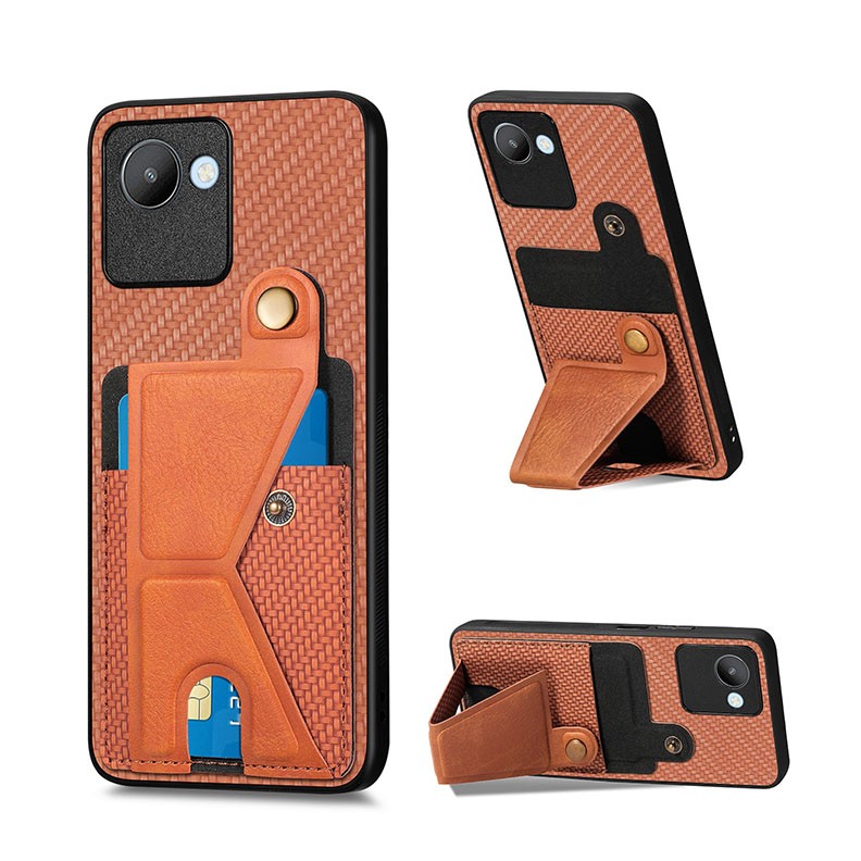 Realme C30 Carbon Fiber Σκληρή Θήκη με Στήριγμα Brown