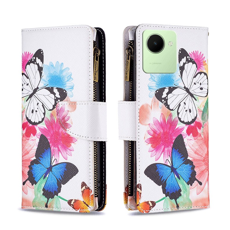 Realme C30 Colored Pattern Zipper Θήκη Πορτοφόλι Two Butterflies