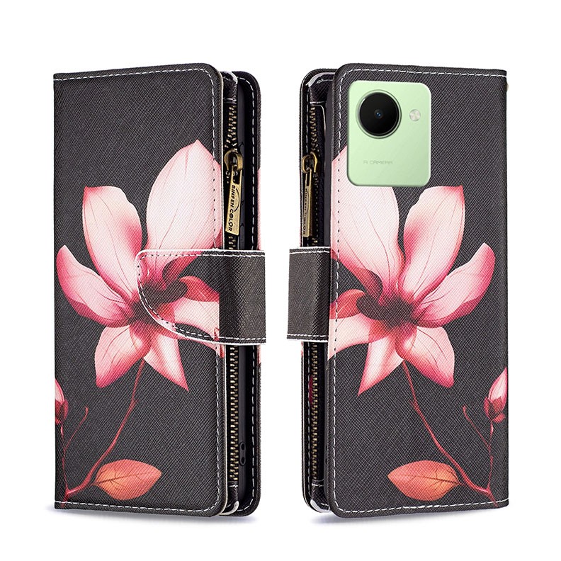 Realme C30 Colored Pattern Zipper Θήκη Πορτοφόλι Lotus