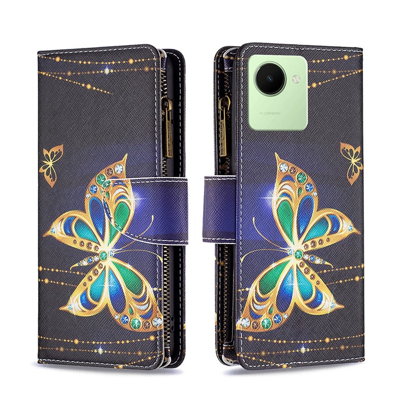 Realme C30 Colored Pattern Zipper Θήκη Πορτοφόλι Big Butterfly