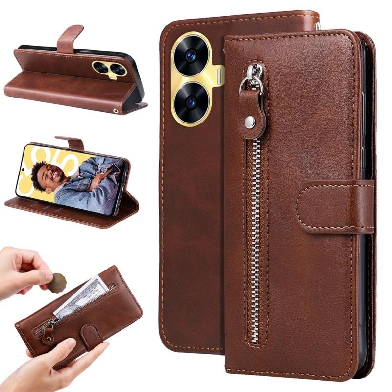 Realme C55 Zipper Θήκη Πορτοφόλι Brown