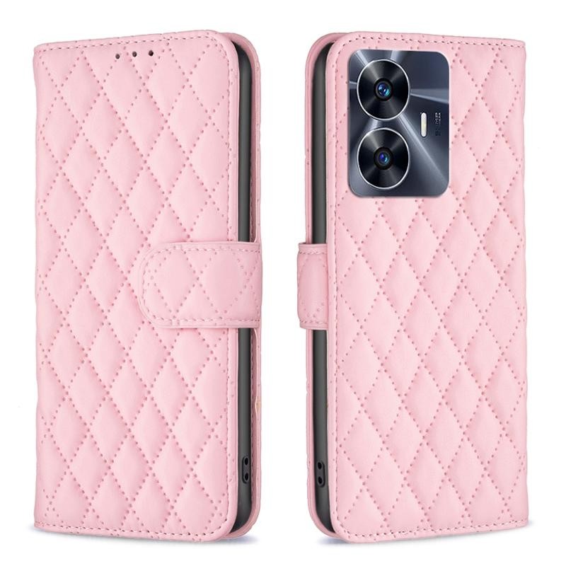 Realme C55 Puff Rhombus Θήκη Πορτοφόλι Pink