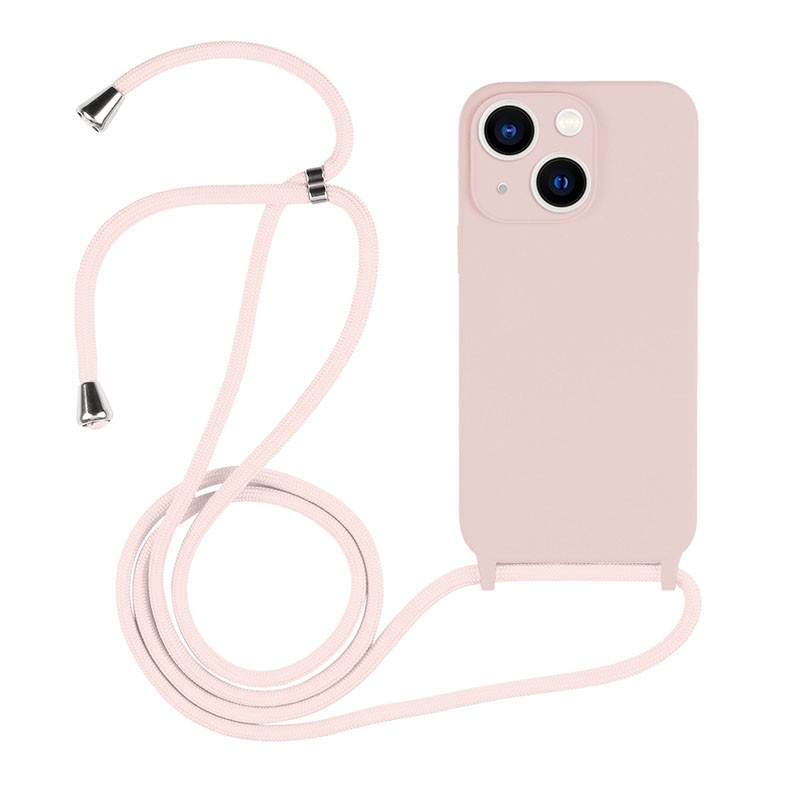 Apple iPhone 13 Liquid Color Θήκη Σιλικόνης με Λουράκι Sand Pink