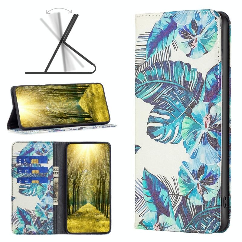 Xiaomi Redmi 10 5G Colored Drawing Θήκη Βιβλίο Blue Leaves