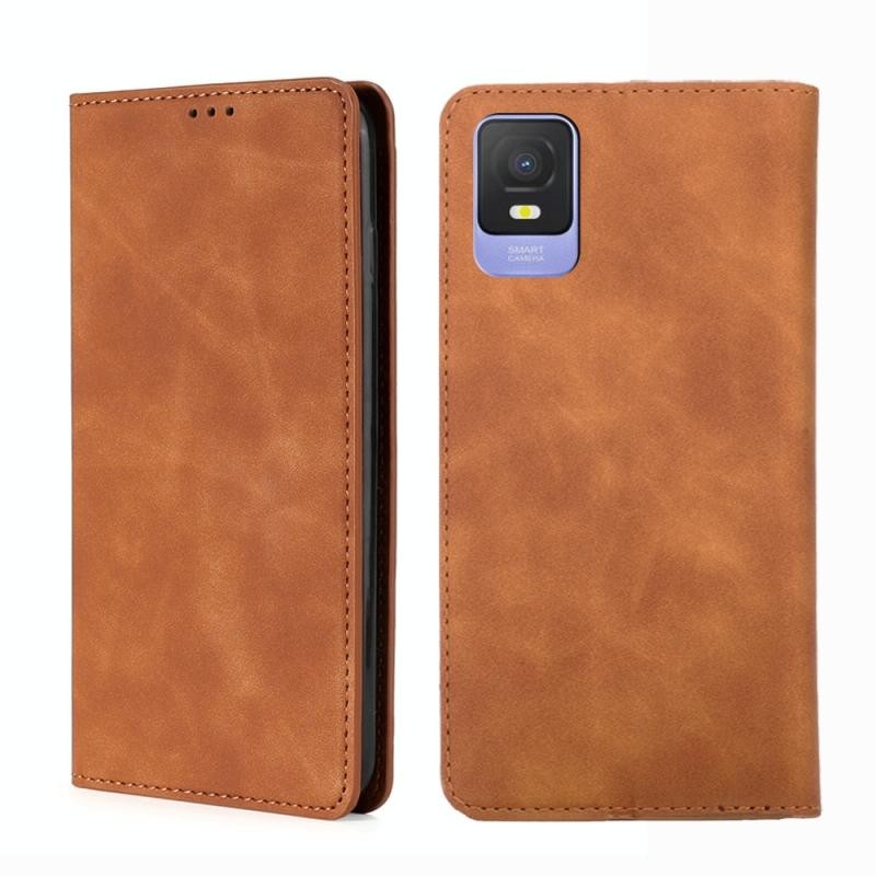 TCL 403 Skin Feel Magnetic Leather Θήκη Βιβλίο Light Brown