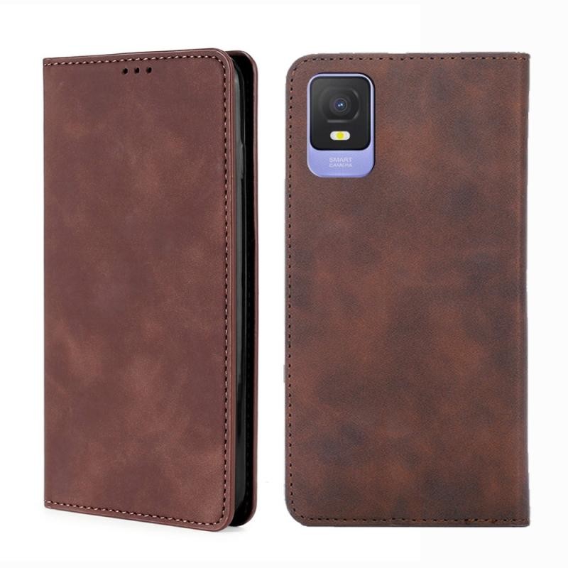 TCL 403 Skin Feel Magnetic Leather Θήκη Βιβλίο Dark Brown