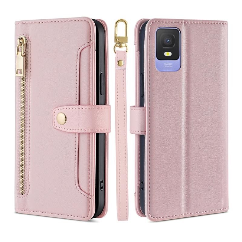 TCL 403 Zipper Θήκη Πορτοφόλι με Λουράκι Pink
