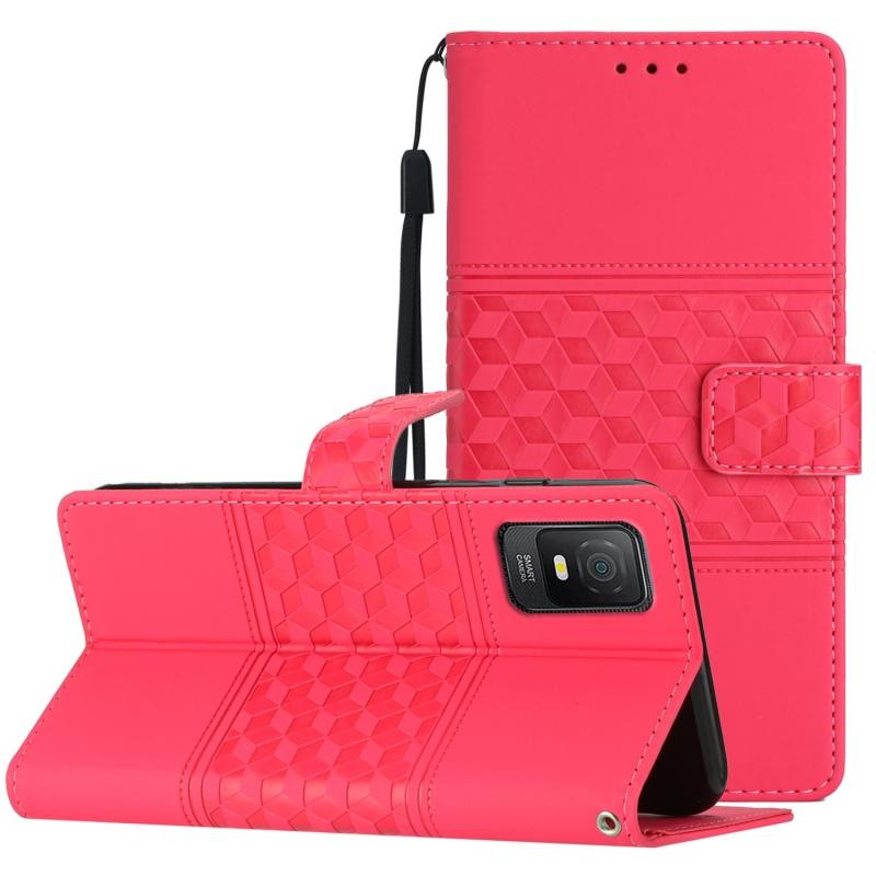 TCL 403 3D Cubical Embossed Θήκη Πορτοφόλι Red