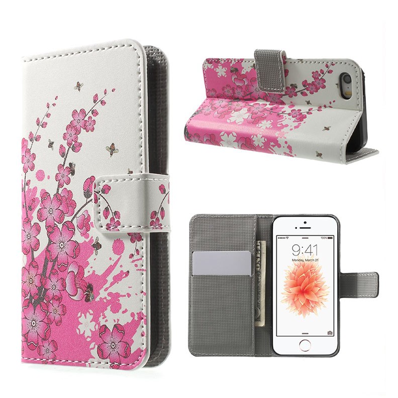 Apple iPhone SE/5s/5 Colored Drawing Θήκη Πορτοφόλι Plum Blossom