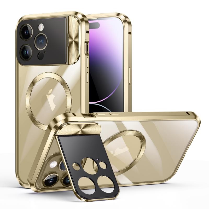 Apple iPhone 14 Pro Large Window Metal Σκληρή Θήκη Gold