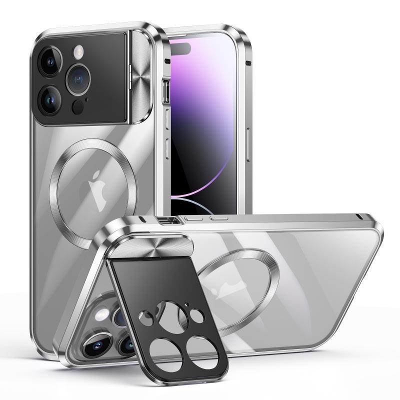 Apple iPhone 14 Pro Large Window Metal Σκληρή Θήκη Silver