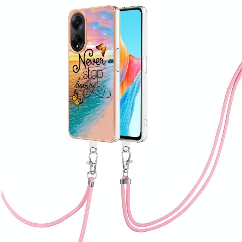Oppo A98 Electroplating Marble Σκληρή Θήκη με Λουράκι Dream Butterfly